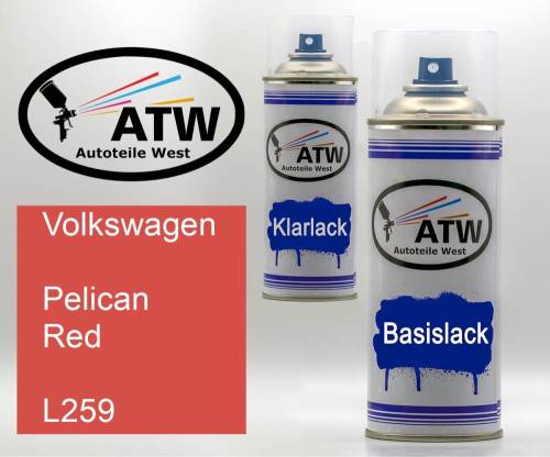 Volkswagen, Pelican Red, L259: 400ml Sprühdose + 400ml Klarlack - Set, von ATW Autoteile West.